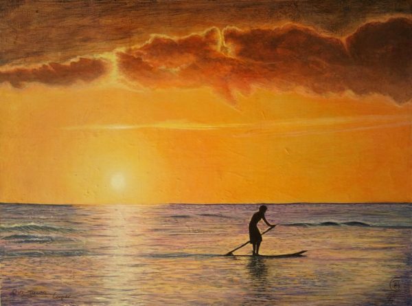 Hawaiian Surf Paddler sunset by Rhia Janta-Cooper