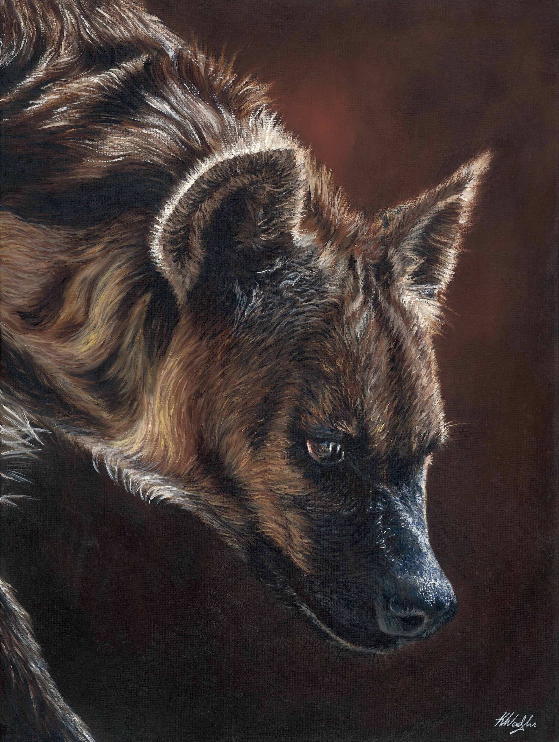 Pacing Hyena oil painting