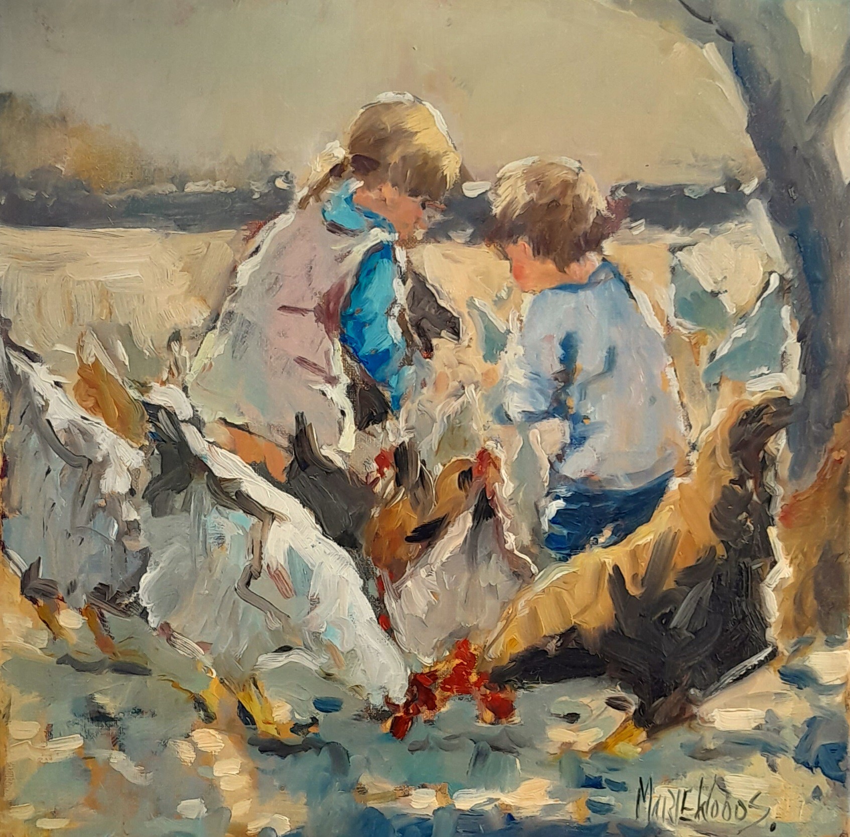 Ireland Feeding the Chickens by Irish artist Marie Woods