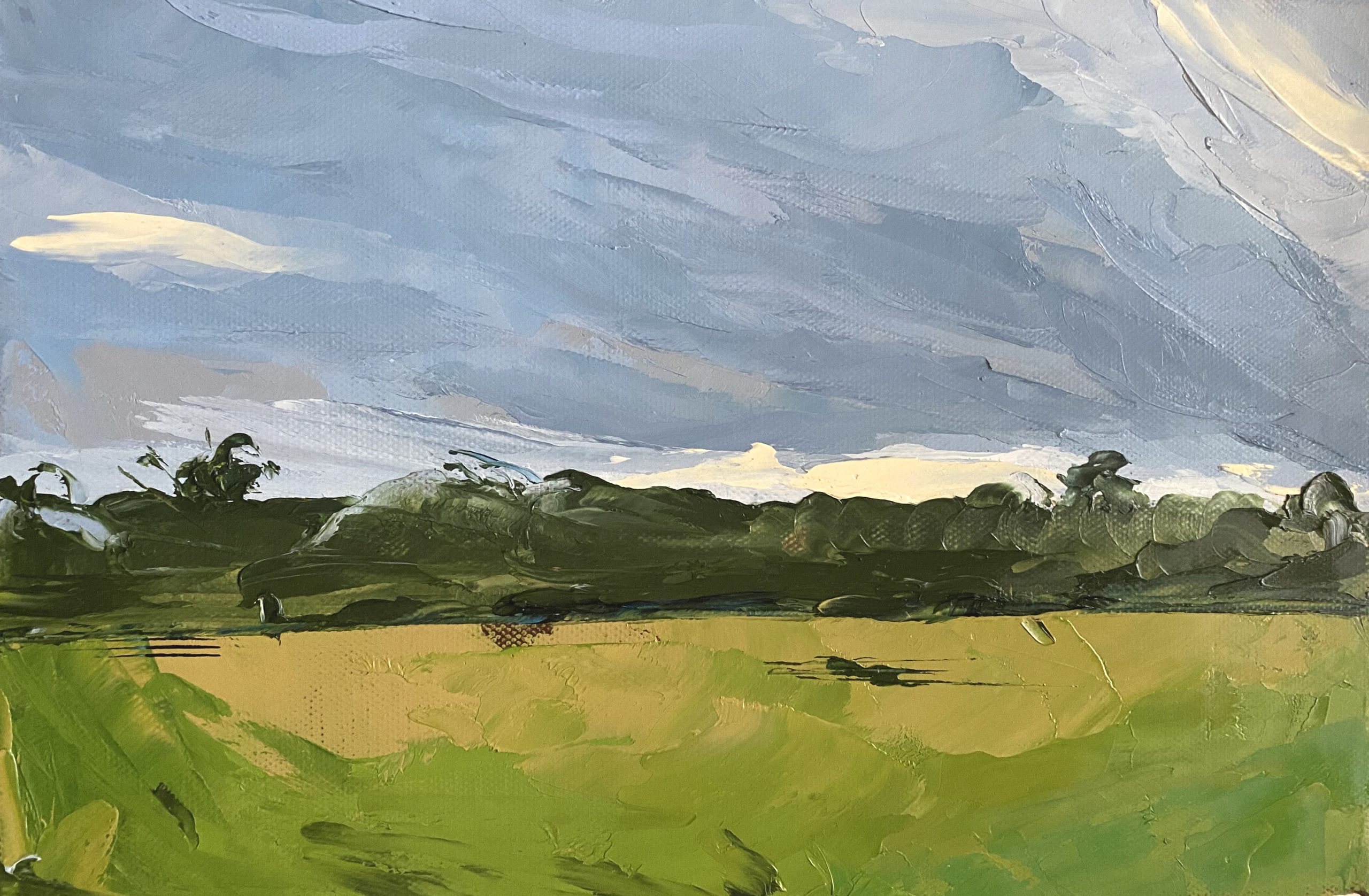 A local field painted loosely in oil paints