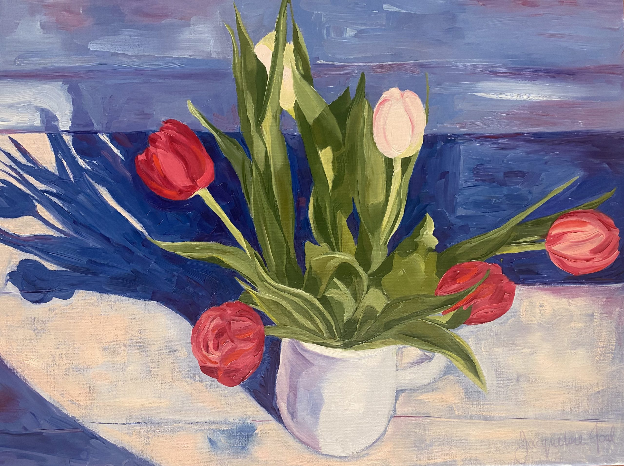 Tulips in a Vase, oil painting on Linen stretched canvas.