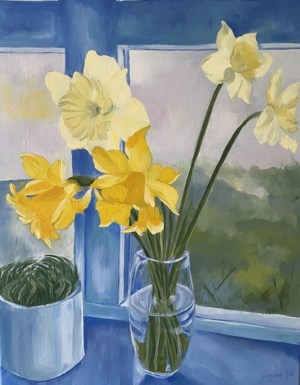 Daffodils Still Life in a vase oil painting on Linen