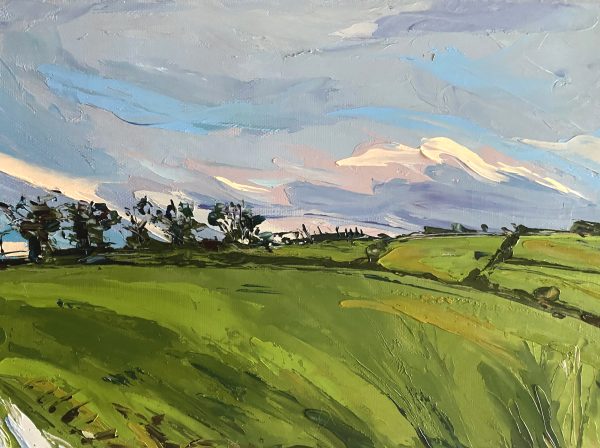 The field before the crossroads, painted with oils on small stretched canvas board.