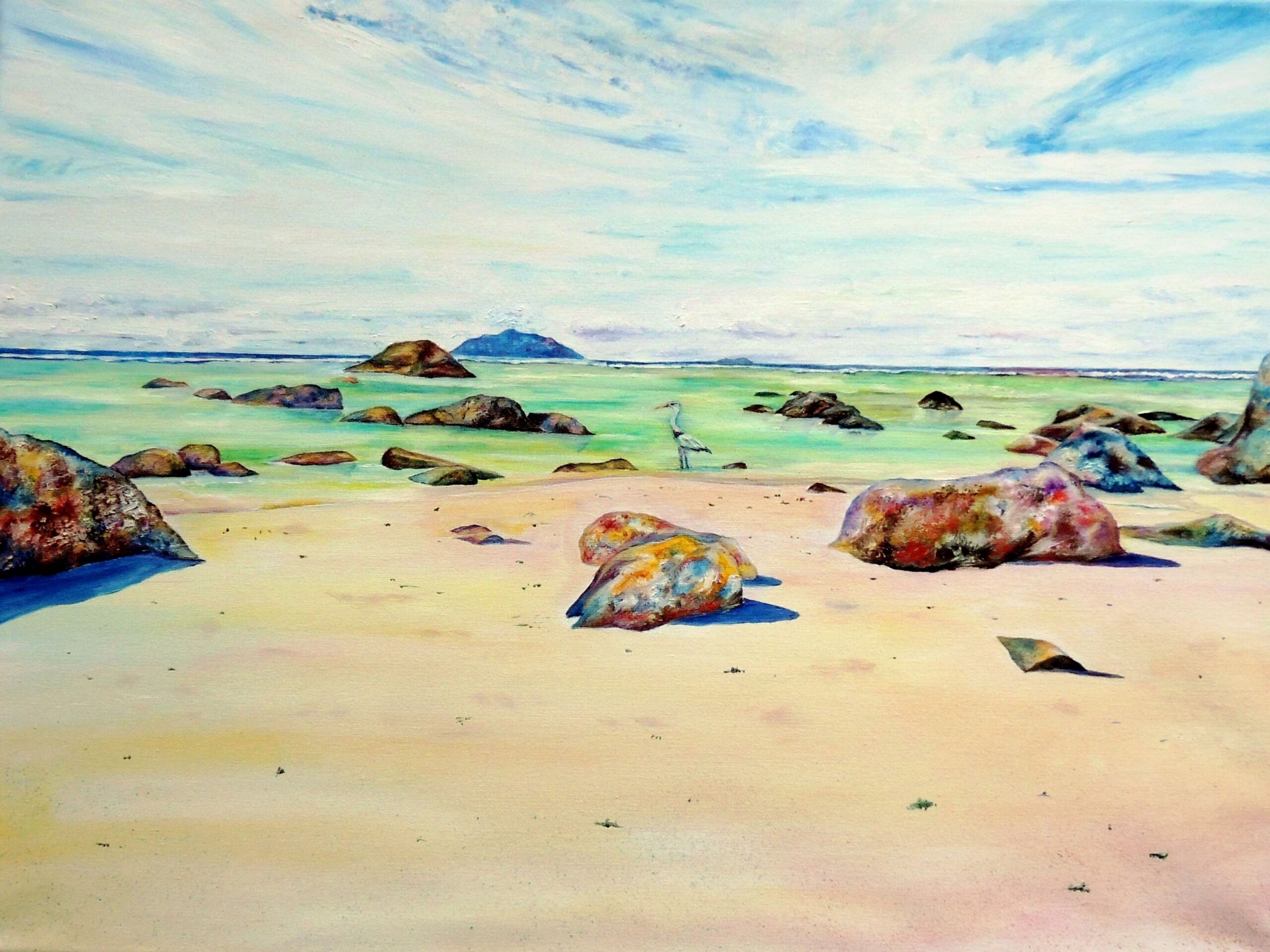 Tropical Island beach oil painting by UK artist Elizabeth Sadler
