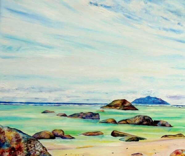 Tropical Island beach oil painting by UK artist Elizabeth Sadler