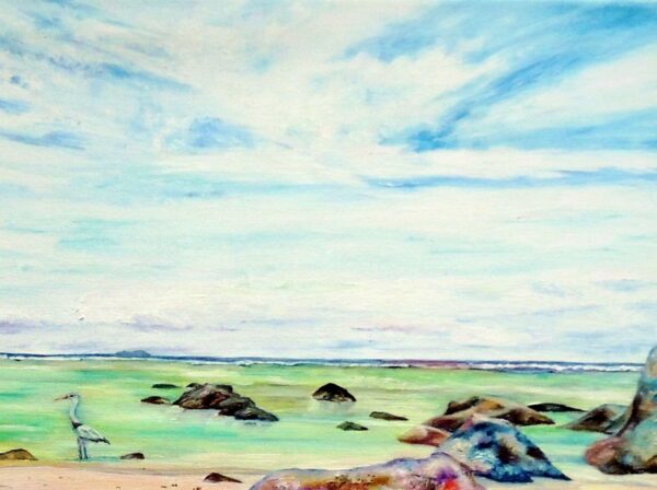 Tropical Island beach oil painting by UK artist Elizabeth Sadler