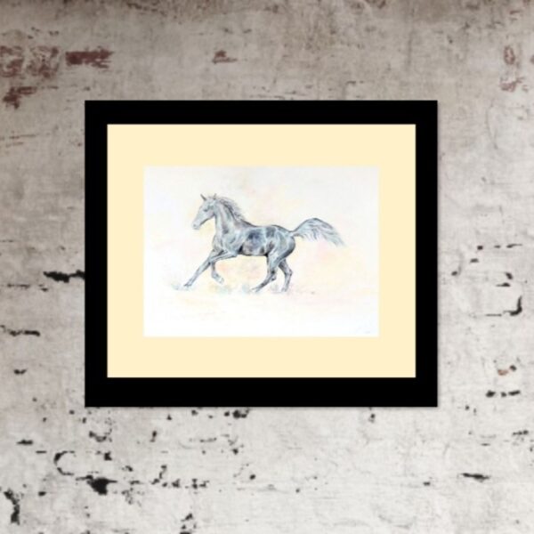 Black horse wtercolour by UK artist Elizabeth Sadler