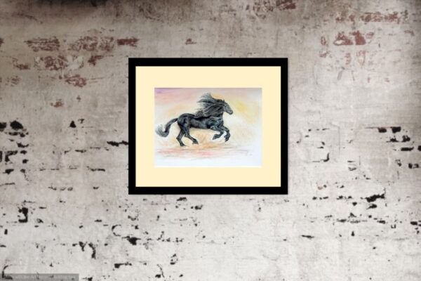 Black horse watercolour by British artist Elizabeth Sadler