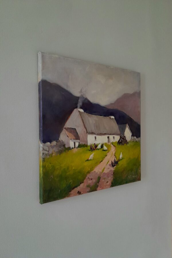 Cottage, Ireland Back Then. Oil painting by Irish artist Marie Woods.