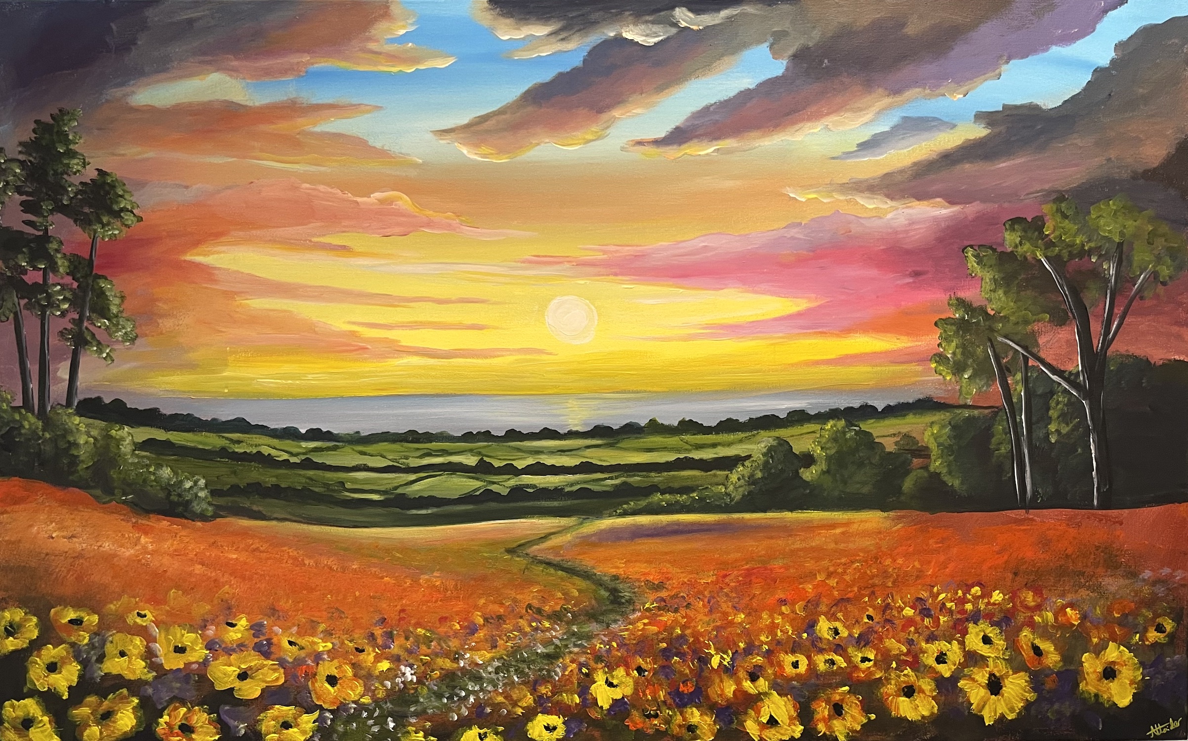 Aisha Haider, sunset painting, large painting