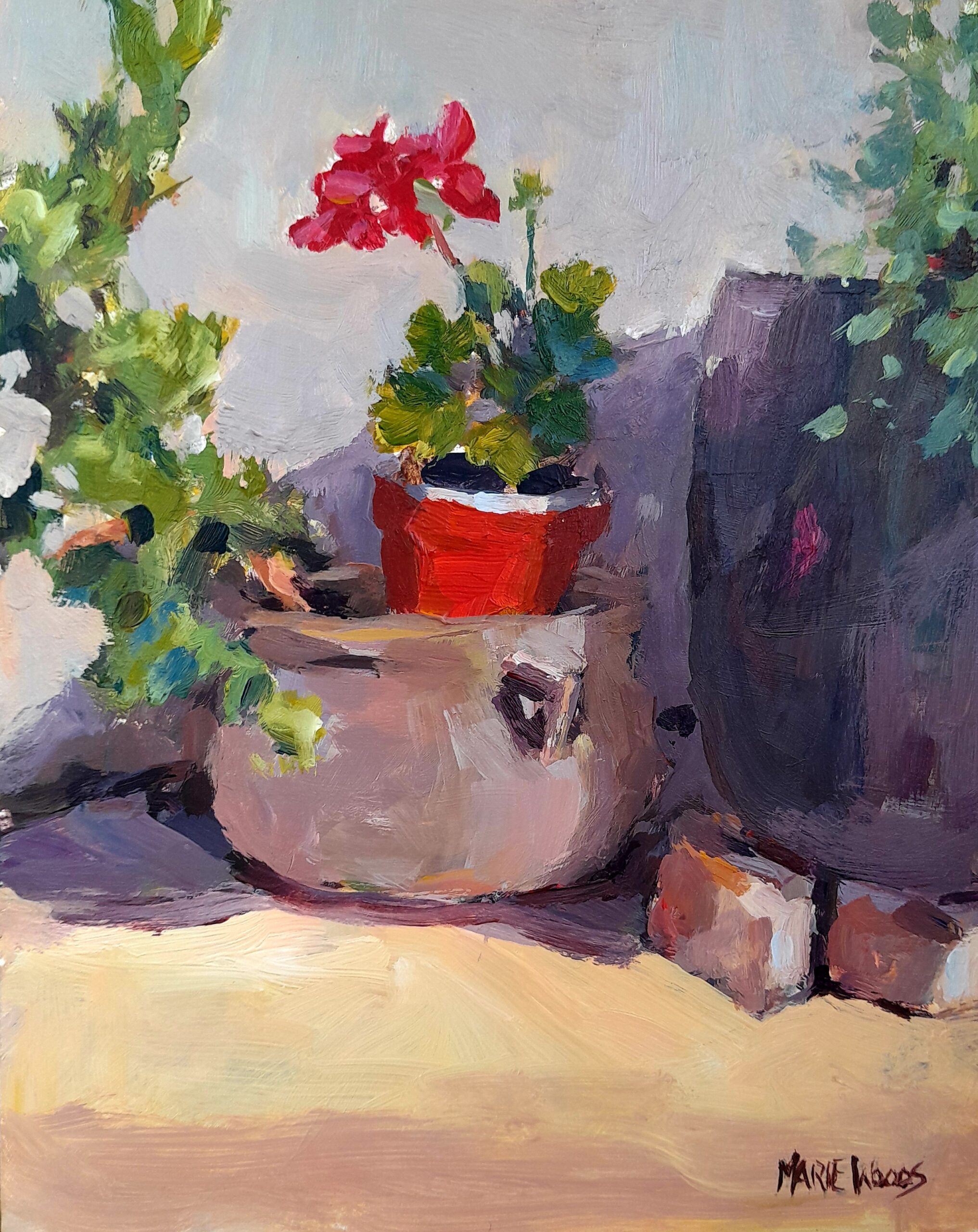 Geranium, Acrylic painting by Irish artist Marie Woods