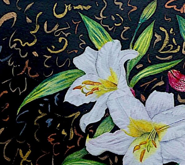 White lilies still life by UK artist Elizabeth Sadler