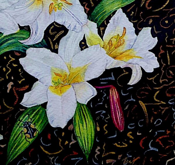 White lilies still life by UK artist Elizabeth Sadler