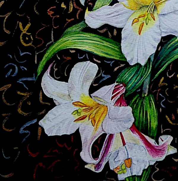 White lilies still life by UK artist Elizabeth Sadler