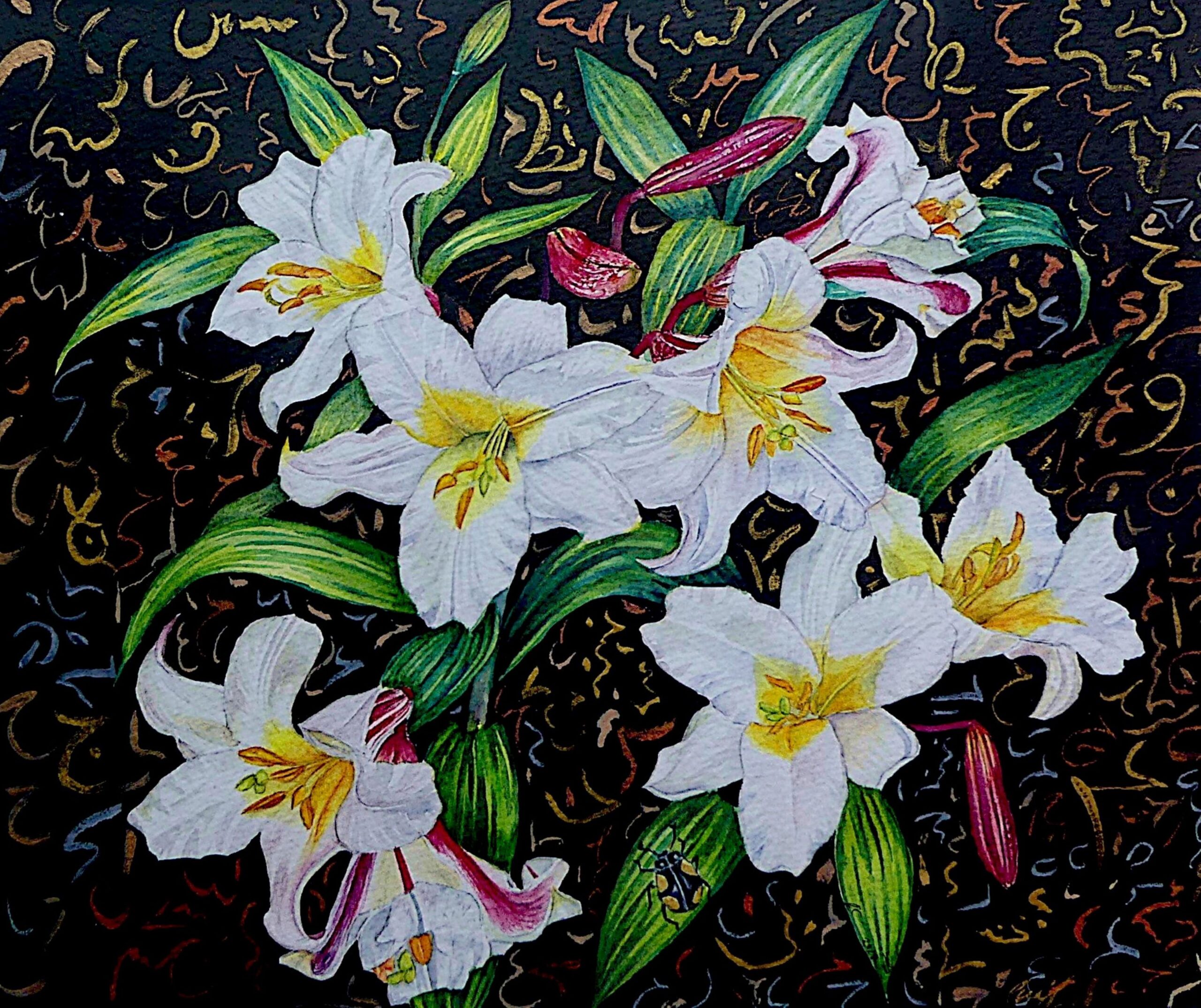 White lilies still life by UK artist Elizabeth Sadler