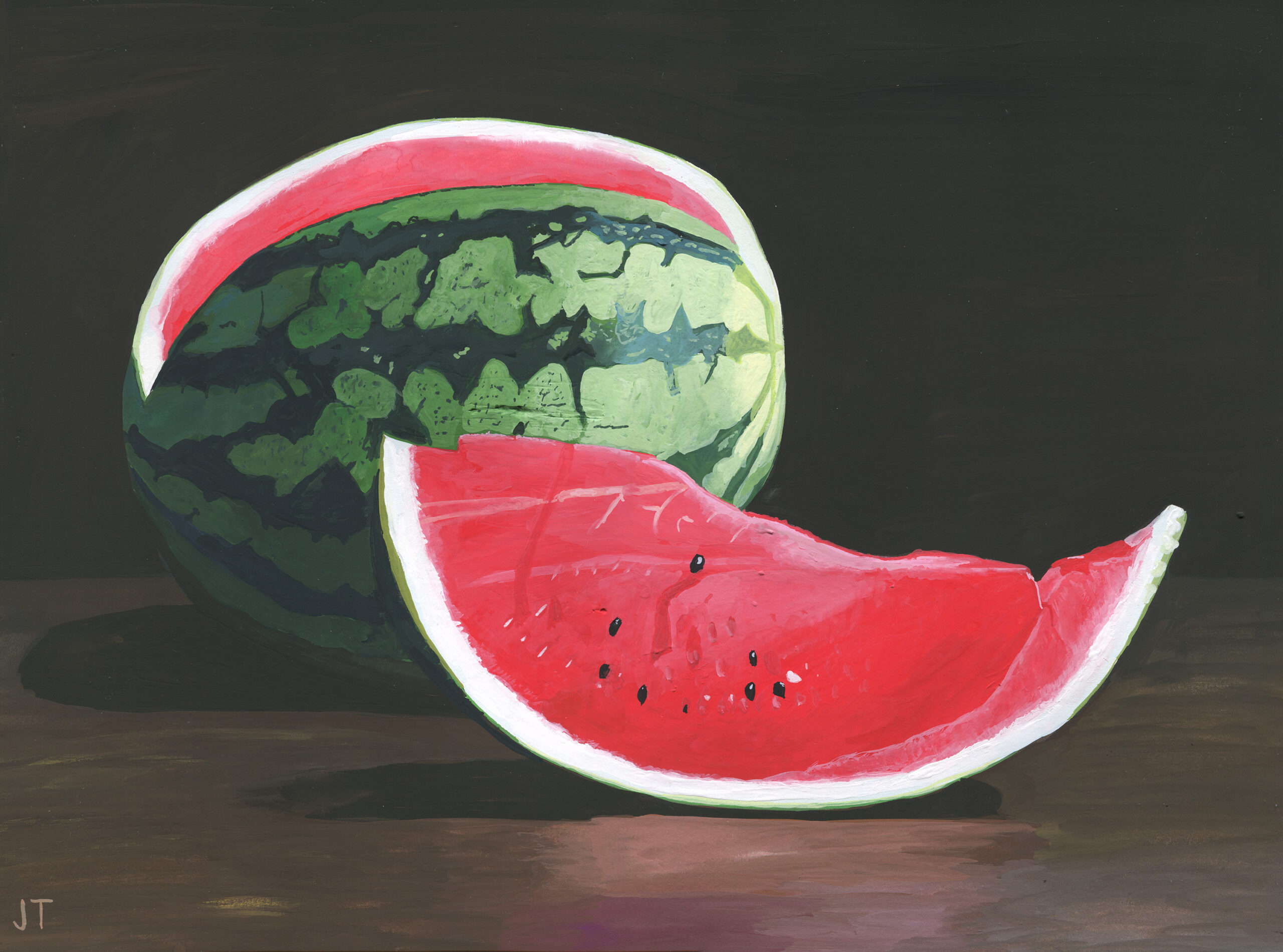 gouache painting of watermelon