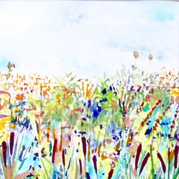 Fen reedbed watercolour painting by British artist Elizabeth Sadler