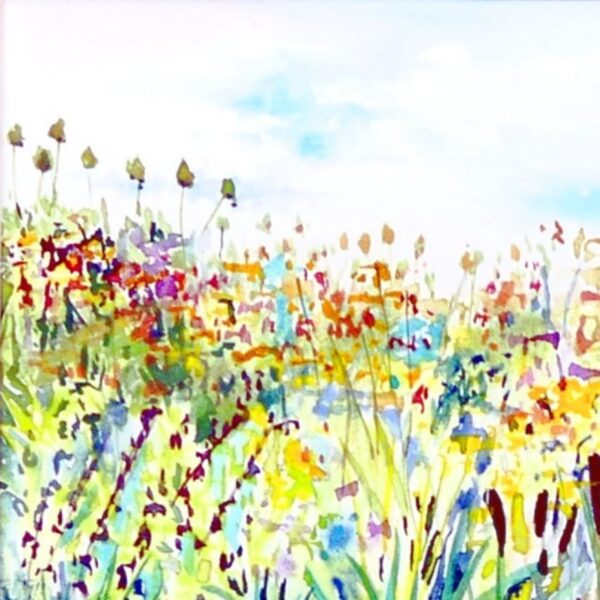 Fen reedbed watercolour painting by British artist Elizabeth Sadler