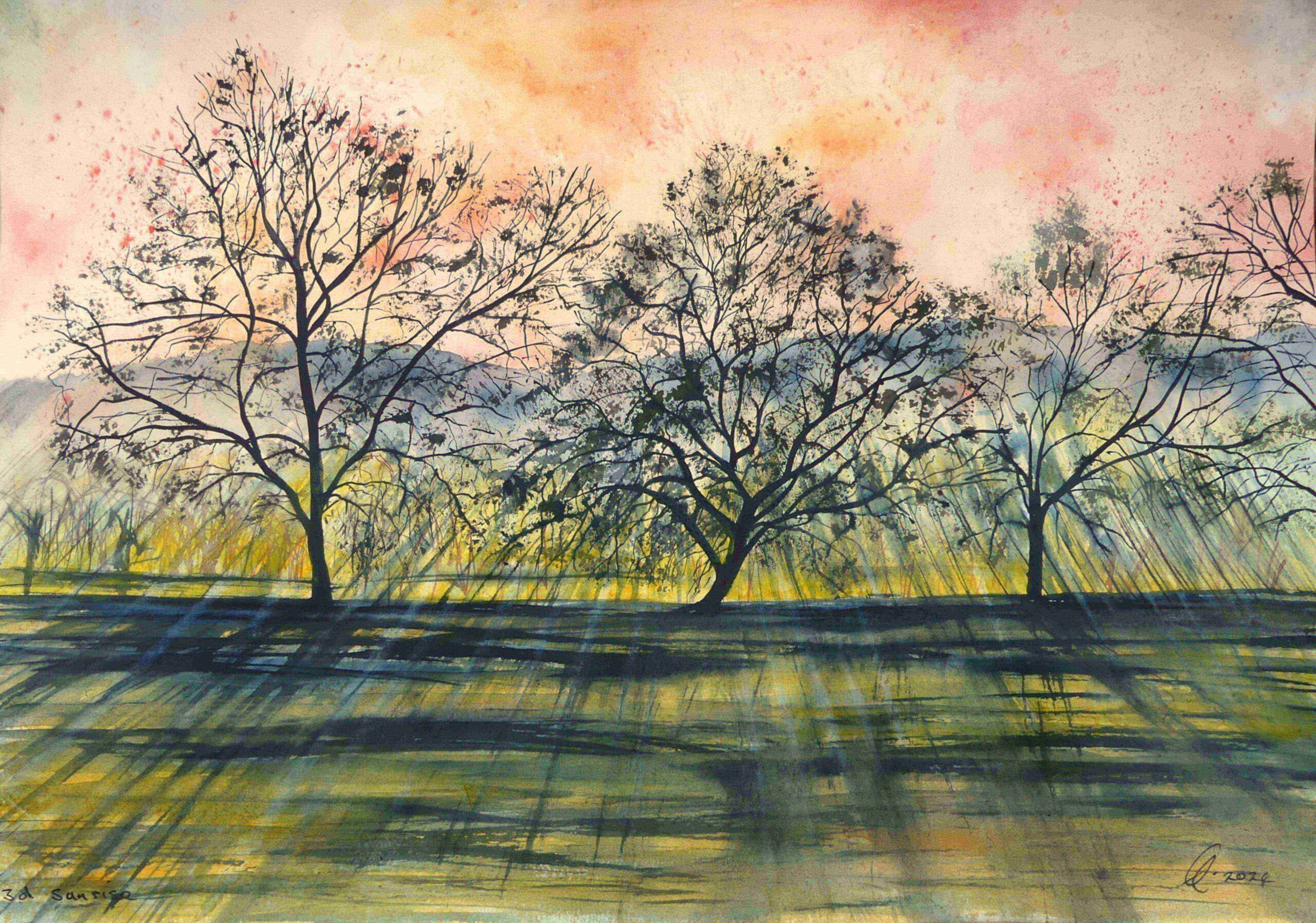 sunrise watercolour painting by british artist Elizabeth Sadler