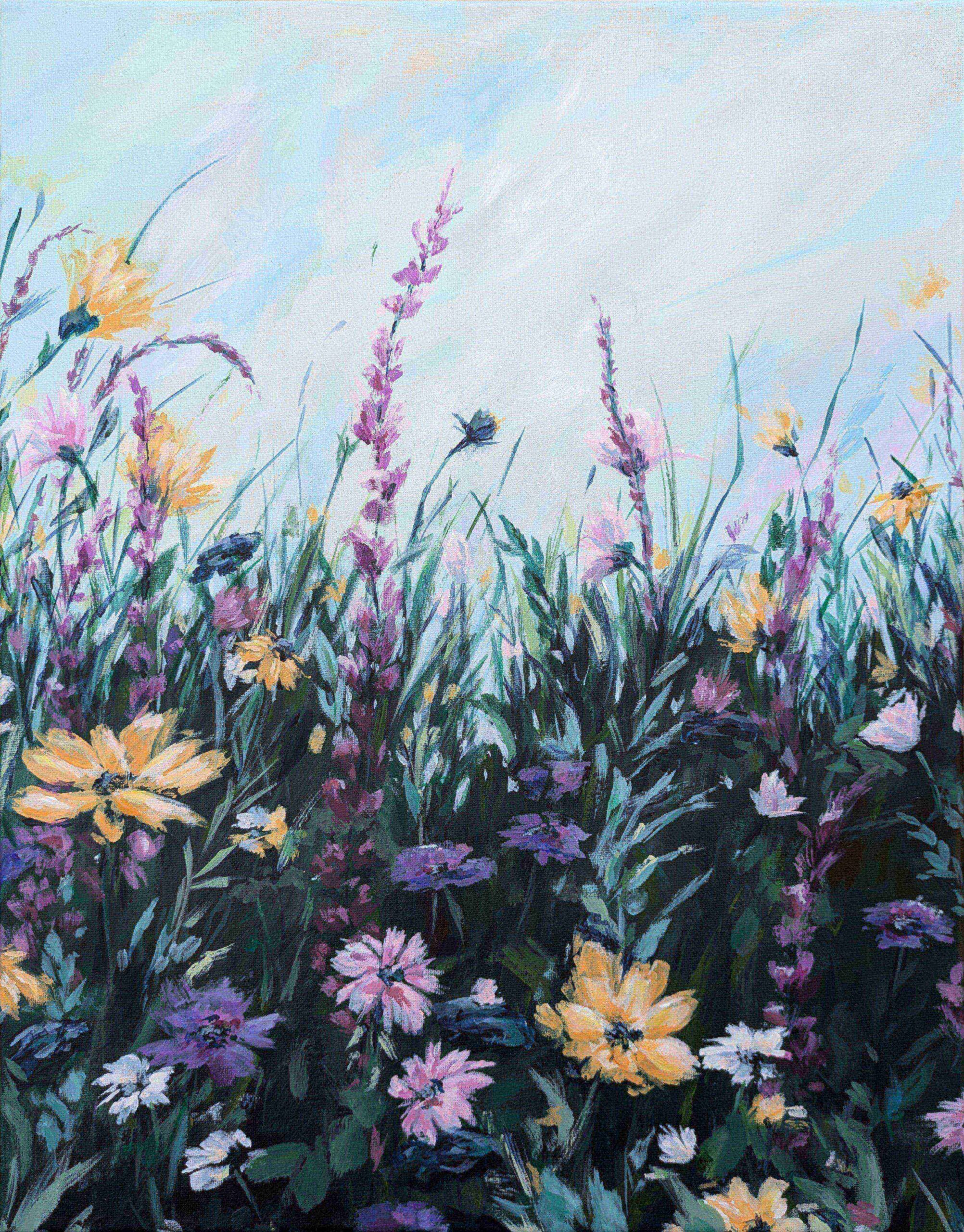 Wildflower meadow . original abstract painting by Judy Century Art