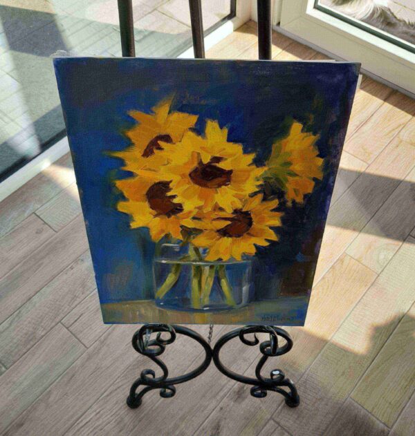 “Sunflowers on Blue” by Irish artist Marie Woods