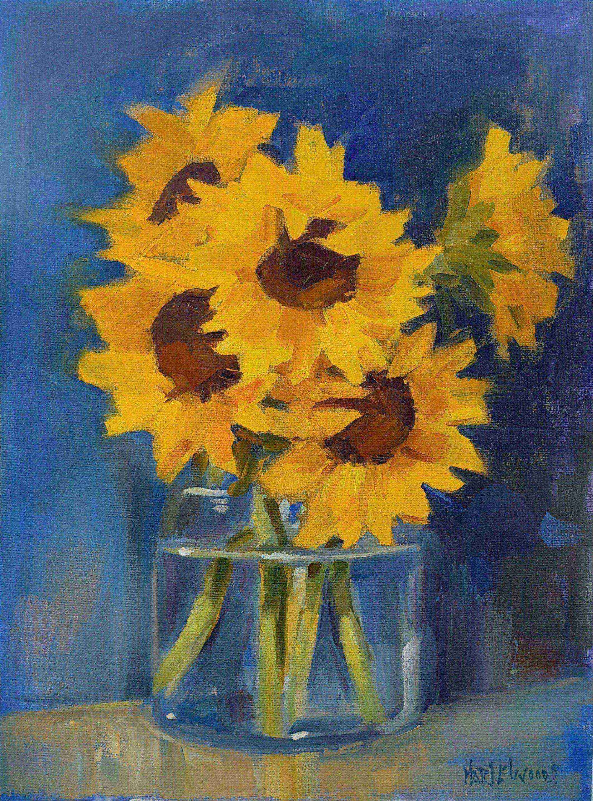 Sunflowers on Blue by Irish artist Marie Woods