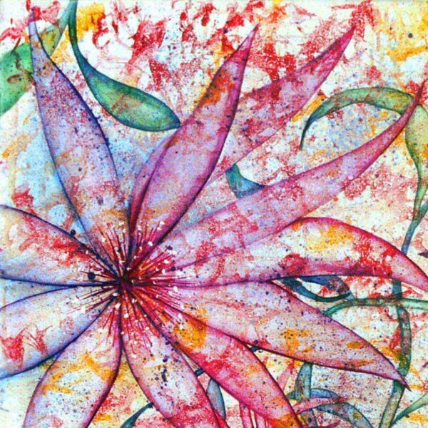 Flower semi-abstract oil painting by British artist Elzabeth Sadler