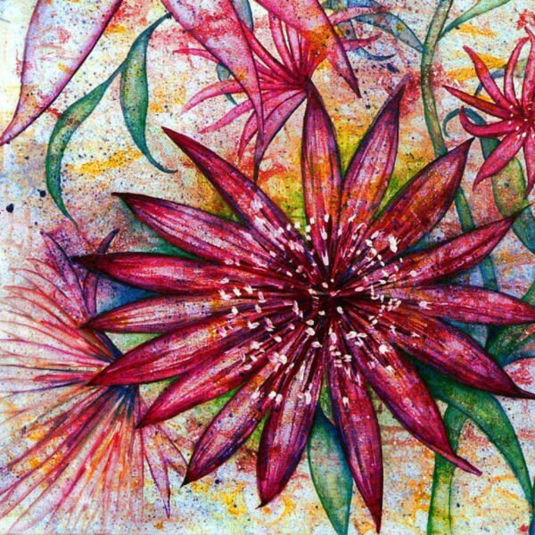 Flower semi-abstract oil painting by British artist Elzabeth Sadler