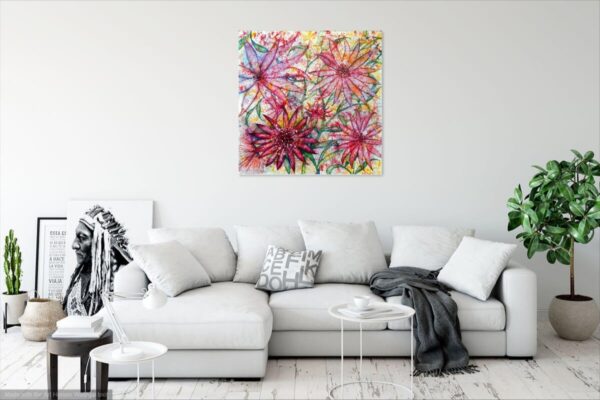 Flower semi-abstract oil painting by British artist Elzabeth Sadler