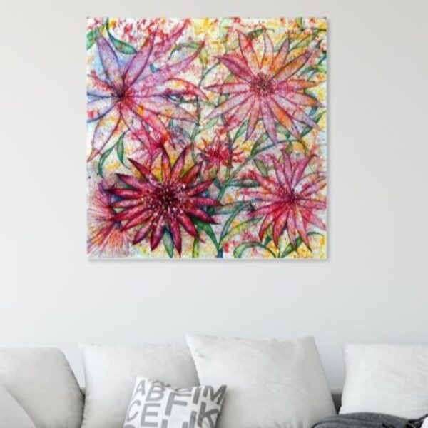 Flower semi-abstract oil painting by British artist Elzabeth Sadler