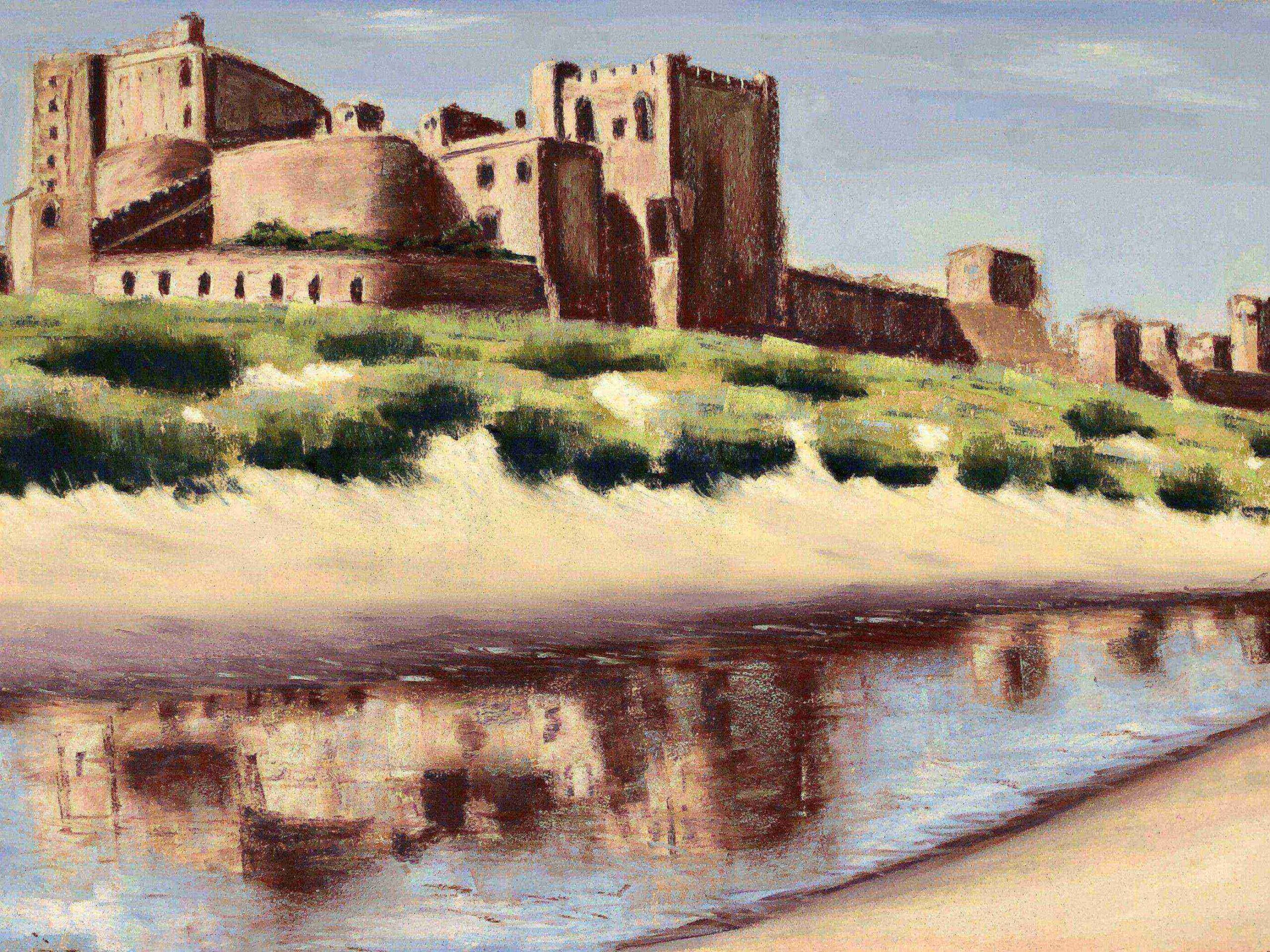 Bamburgh Castle Reflections painting by artist Geraldine Segre