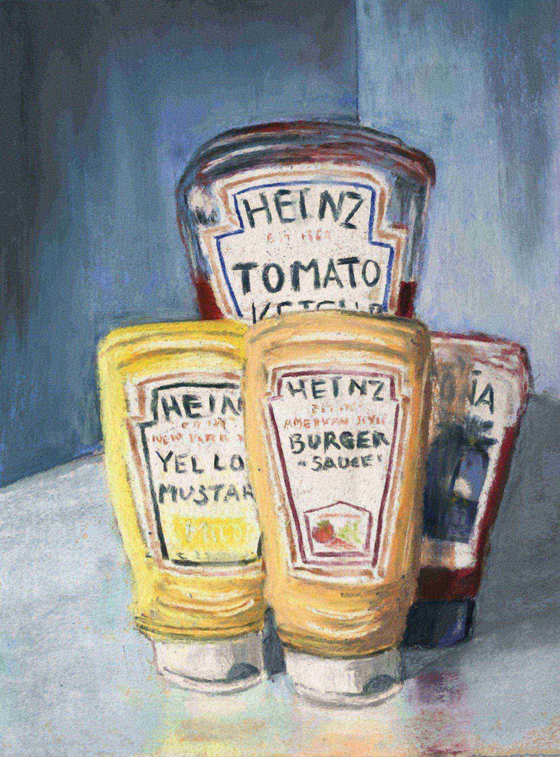 Saucy still life painting by English artist Geraldine Segre