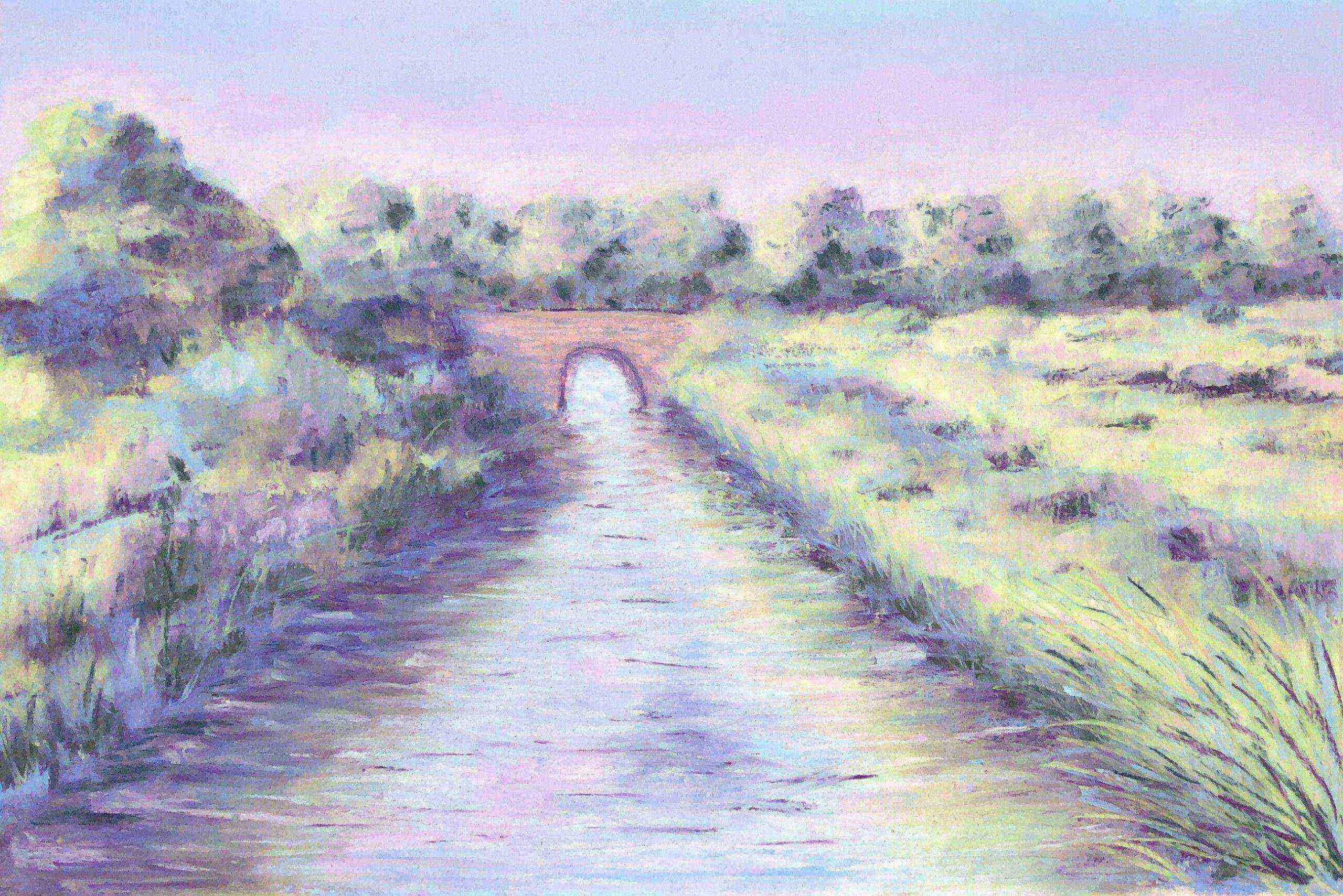 A Walk along the waterway painting by Lincolnshire artist Geraldine Segre