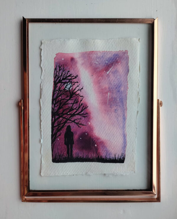 Framed Aurora Explorer - Original Watercolour with Posca Detail by Dannie Mac Art - On Eco 100% Cotton Rag Recycled Acid-Free A6