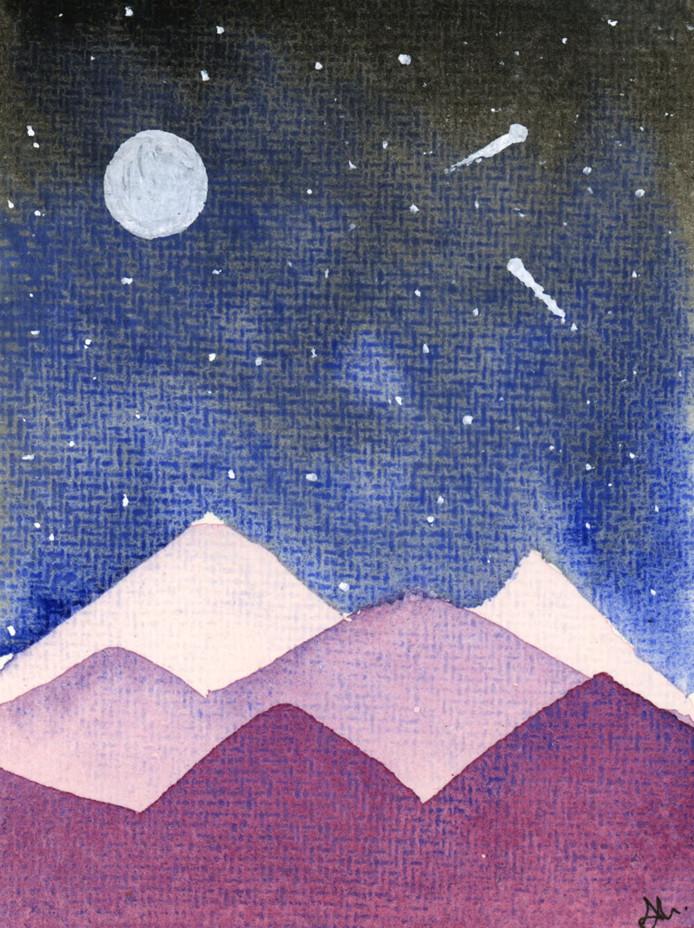 Mountains and Stars - Original Watercolour by Dannie Mac Art on Eco 100% Cotton Rag Recycled Acid-Free A6