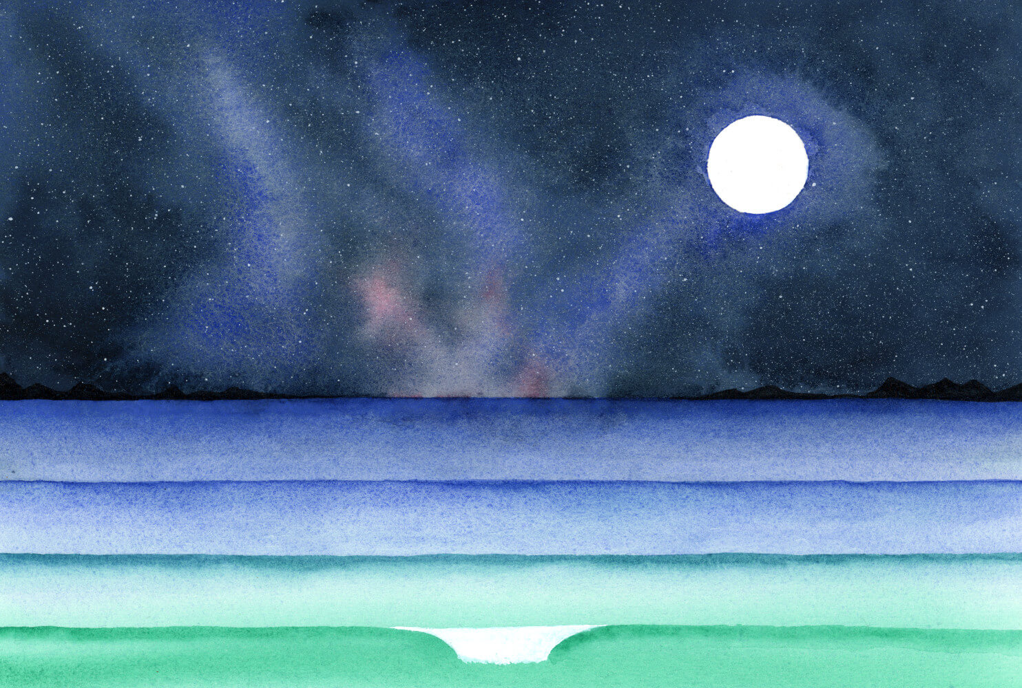 Night Surf - Original Watercolour Painting - Surf under the light of the moon - Dannie Mac Art