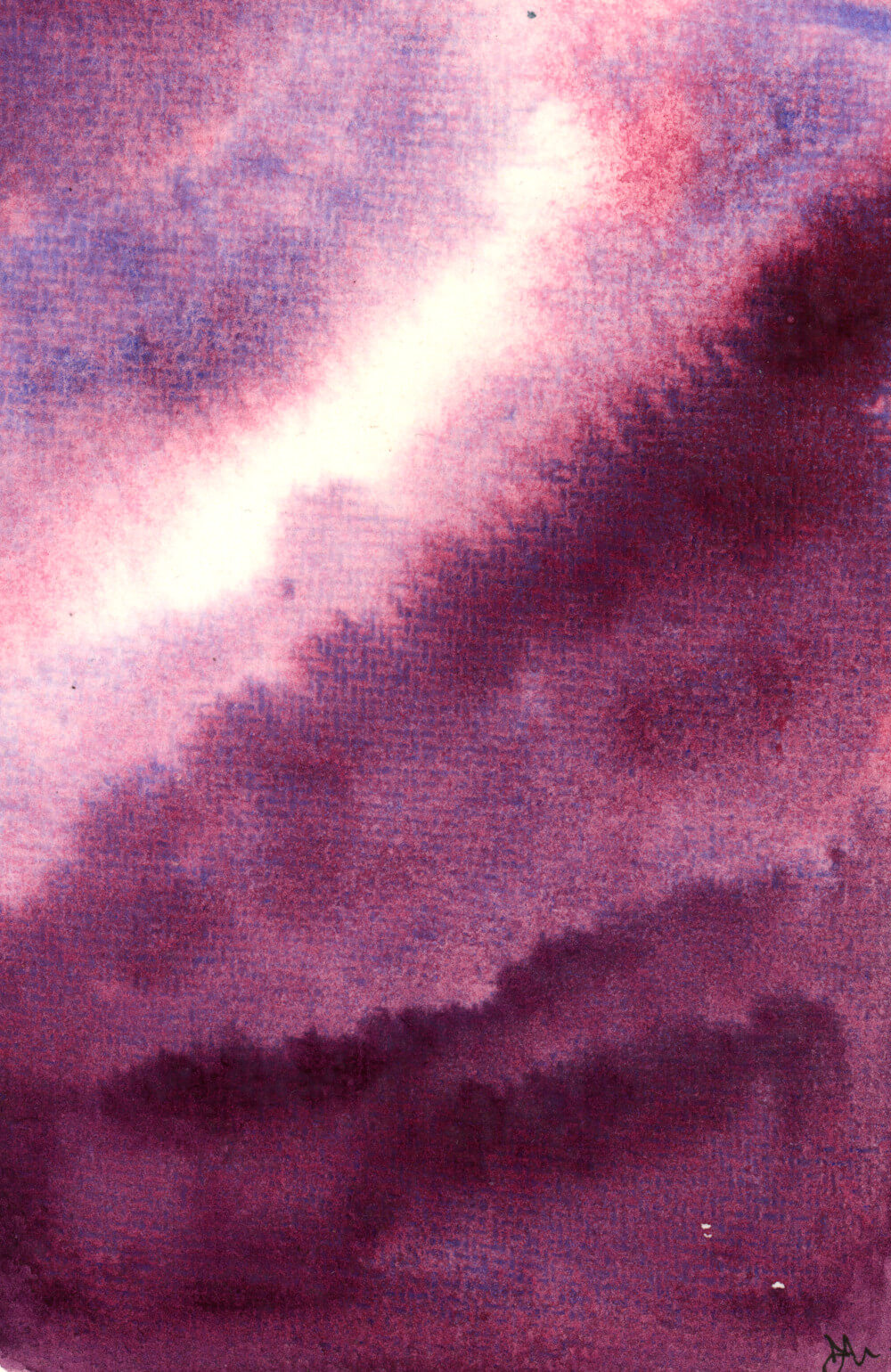 Northern Skies - Dannie Mac Art - Original Watercolour - Purple Northern Lights on Eco 100% Cotton Rag Recycled Acid-Free A6