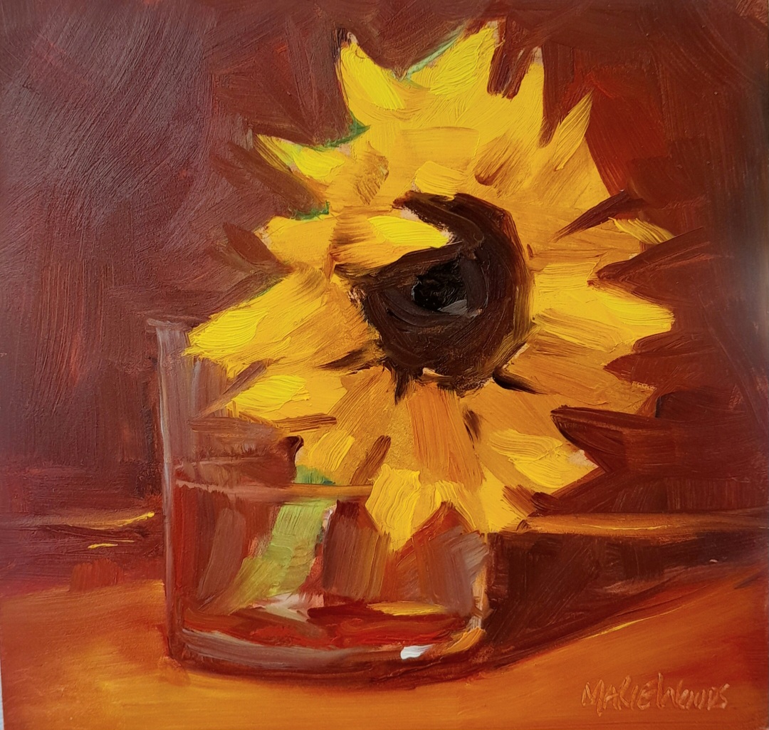 “Sunflower on Red “by Irish artist Marie Woods