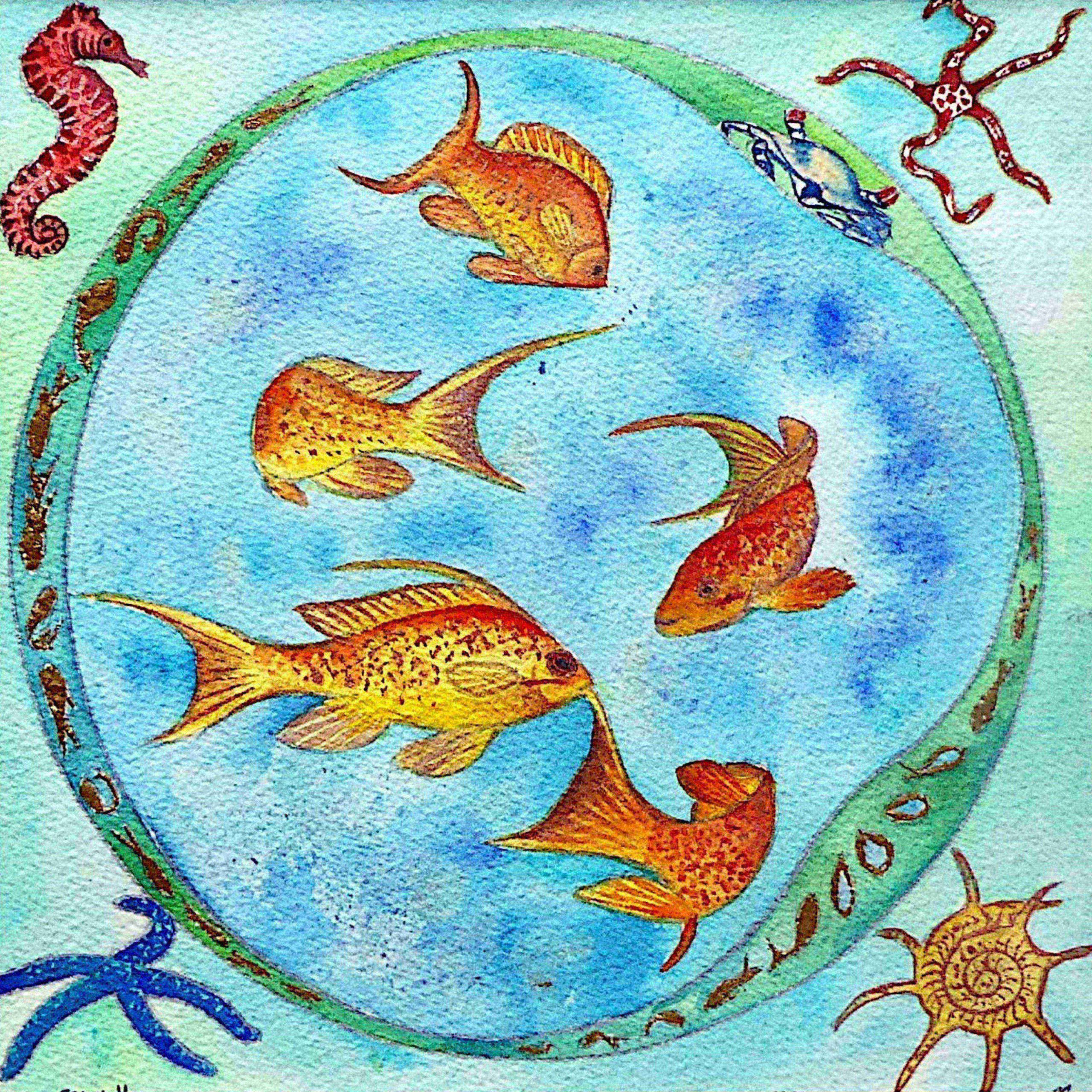 Tropical fish watercolour by UK artist Elizabeth Sadler