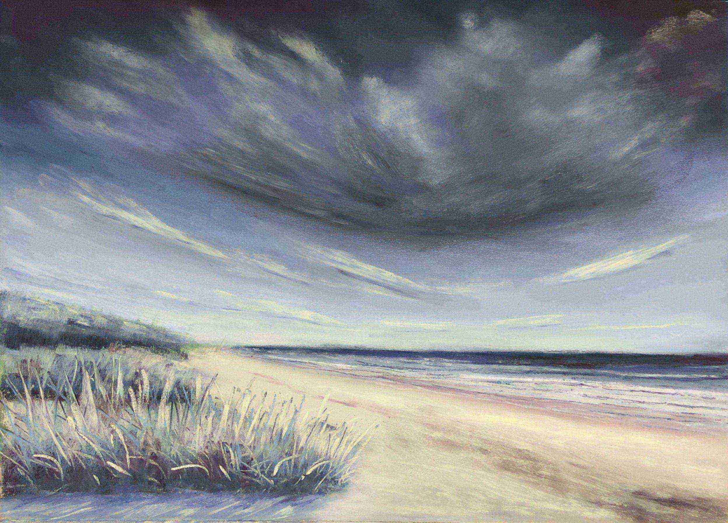 Stormy beach painting by Lincolnshire artist Geraldine Segre