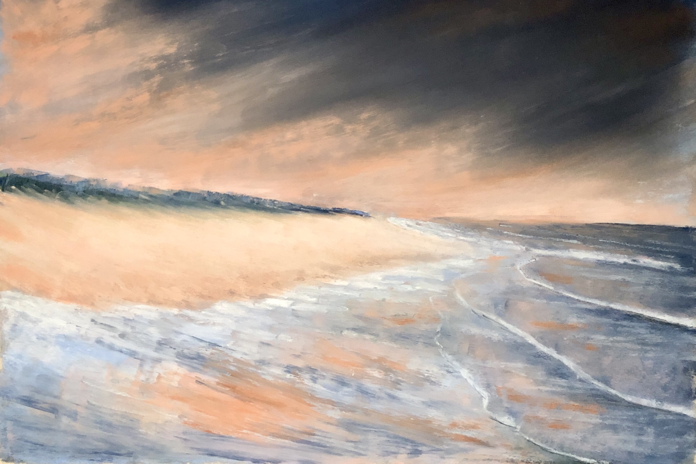 Stormy beach painting by Lincolnshire artist Geraldine Segre