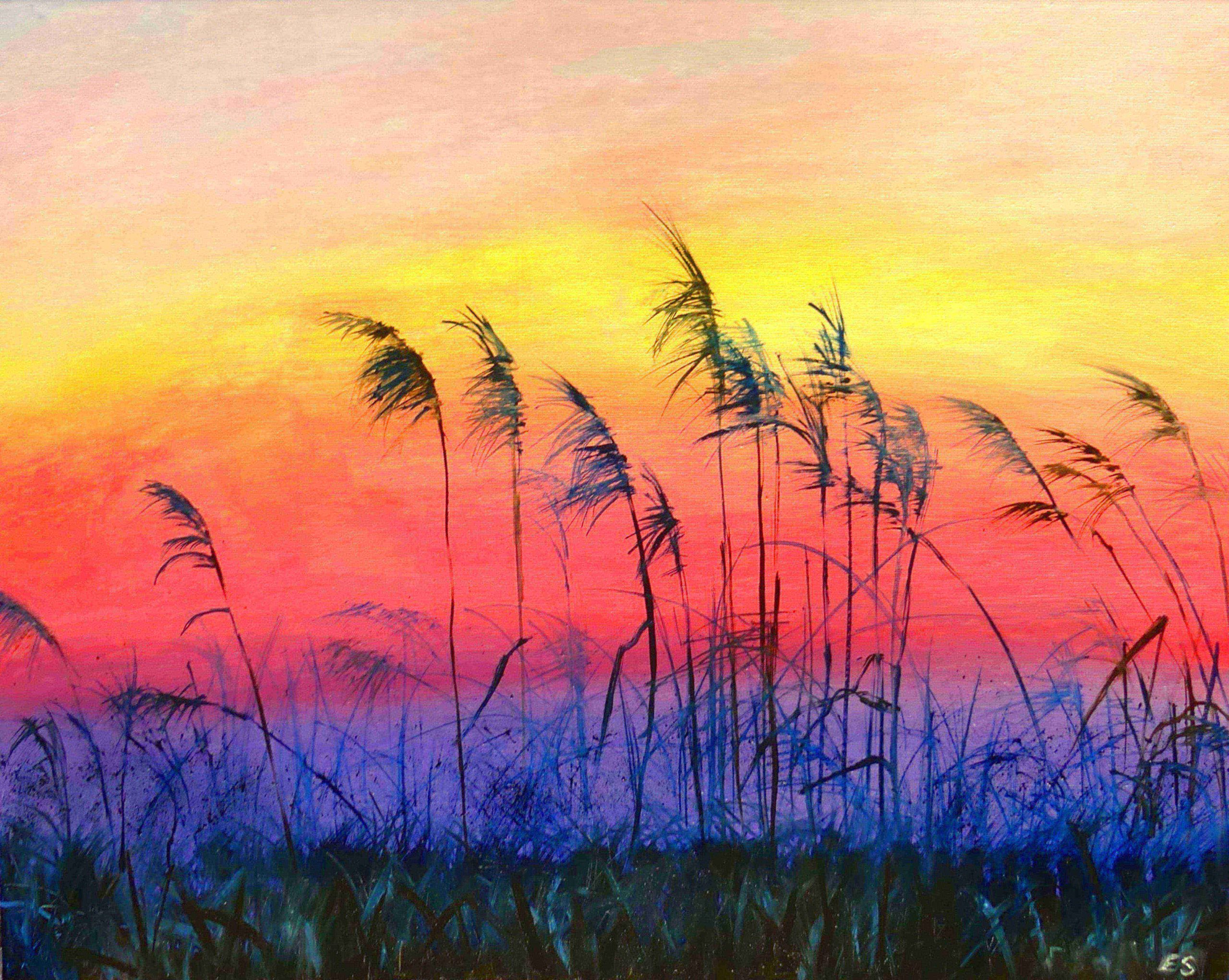 Sunrise landscape oil painting by UK artist Elizabeth Sadler