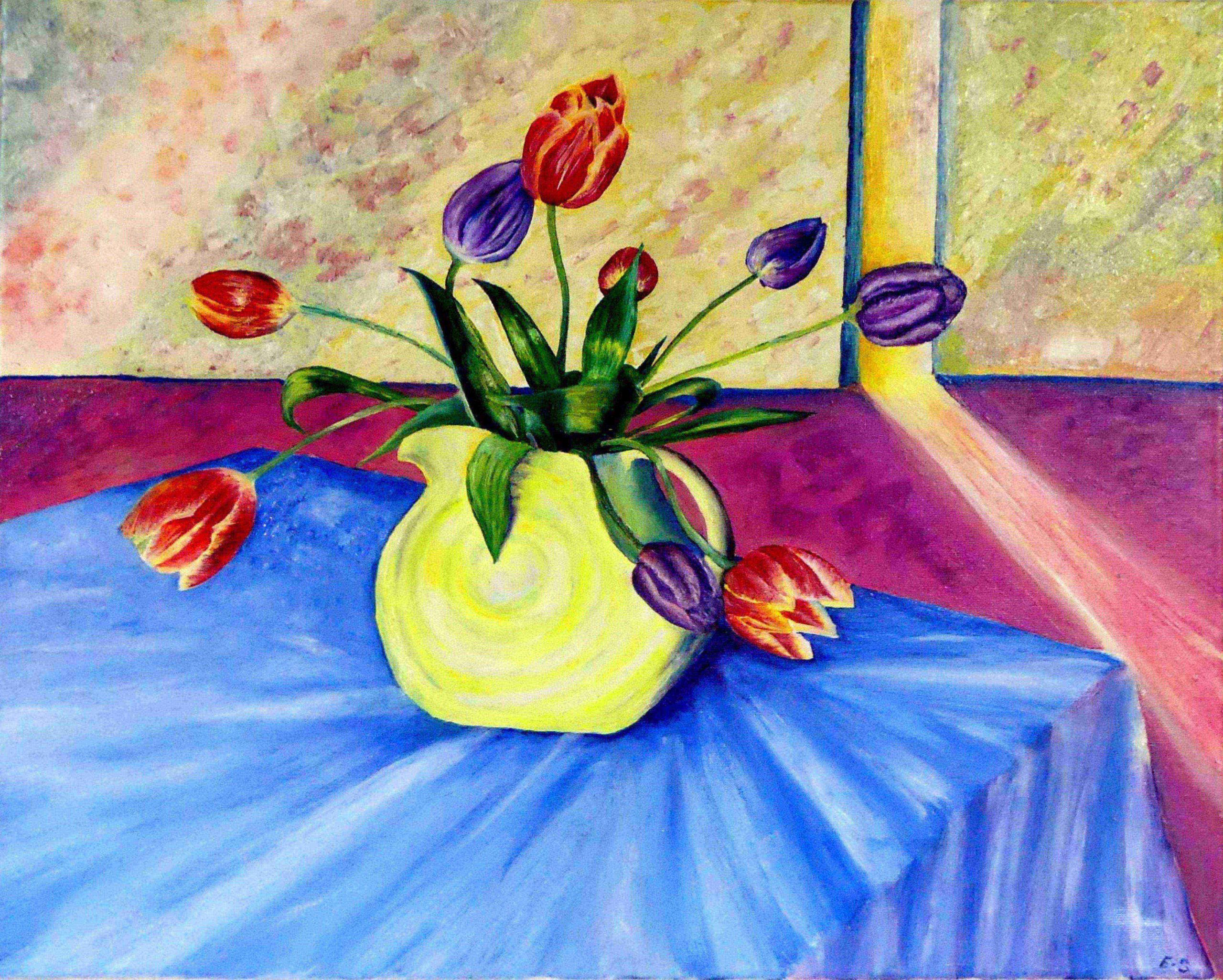 Tulips Still life oil painting by UK artist Elizabeth Sadler
